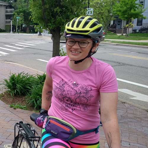 Dr Tracy Berman on a bike